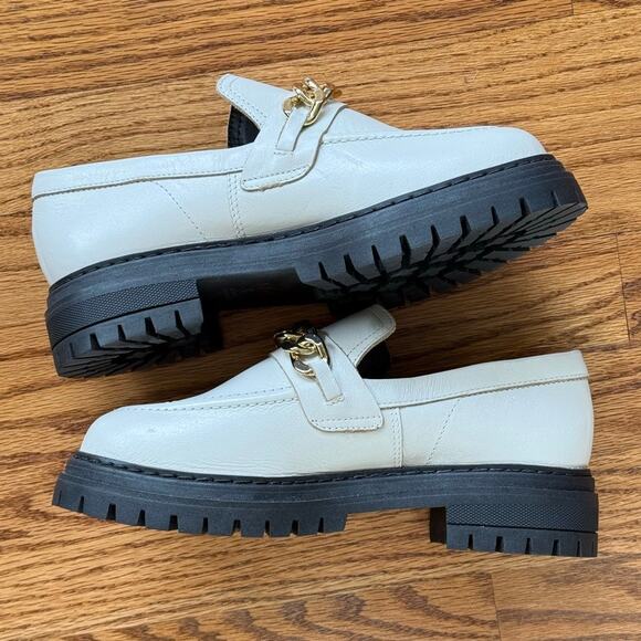 NWOT Anthropologie Ivory Lug Sole Platform Gold Chain Loafer Sz 7 MSRP $160 - Picture 4 of 10